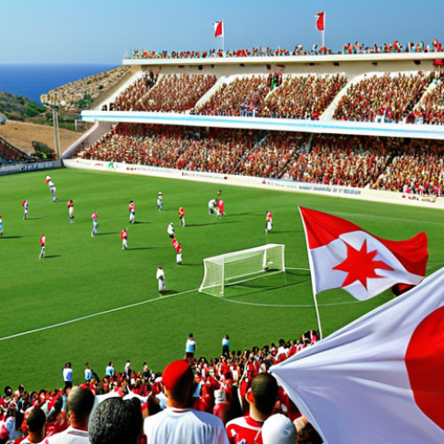 Home 6 **
"A vibrant football match in North Cyprus. Focus on the enthusiastic fans in the stadium, cheering and waving flags. Show the cultural atmosphere, with traditional elements mixed with modern football excitement. Include the stadium backdrop showcasing the North Cyprus landscape."
**